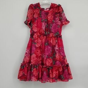 Wonder Nation Vibrant Red and Pink Floral Dress Size 7